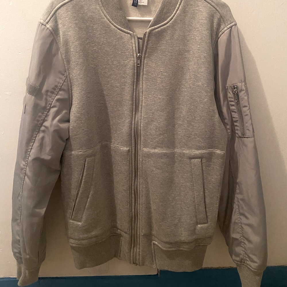H&M Bomber Jacket Gray with Nylon Sleeves